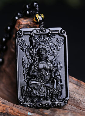 不动尊菩萨天然黑曜石属鸡吊坠