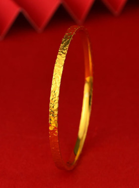 黄金色沙金三面碎冰纹手镯实心里外一色轻奢时尚女士新款