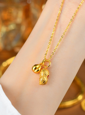古法黄金色沙金好柿花生吊坠项链