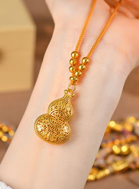 古法黄金色缕空花丝葫芦吊坠