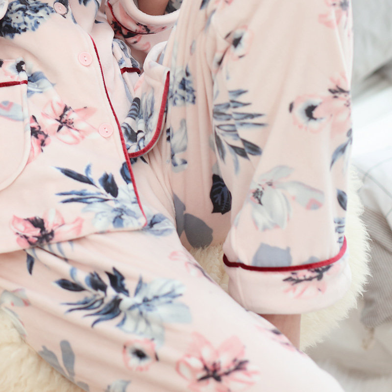 汝斯芬秋冬居家短绒翻领珊瑚绒睡衣 汝斯芬服饰睡衣/家居服套装