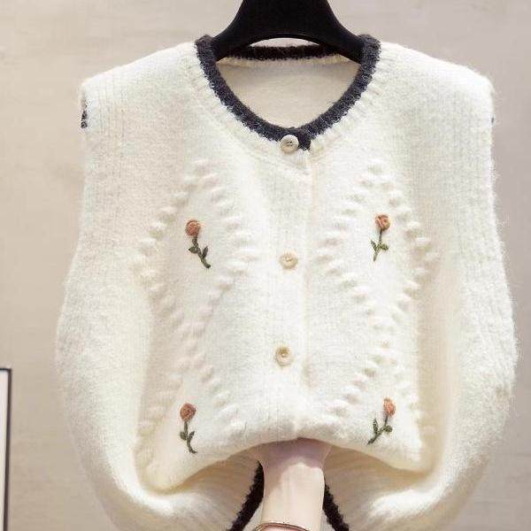 手工花开衫针织马甲背心女2024秋冬新款宽松外穿马夹叠穿毛衣坎肩,淘宝优惠券,粉丝福利购,淘宝优惠卷