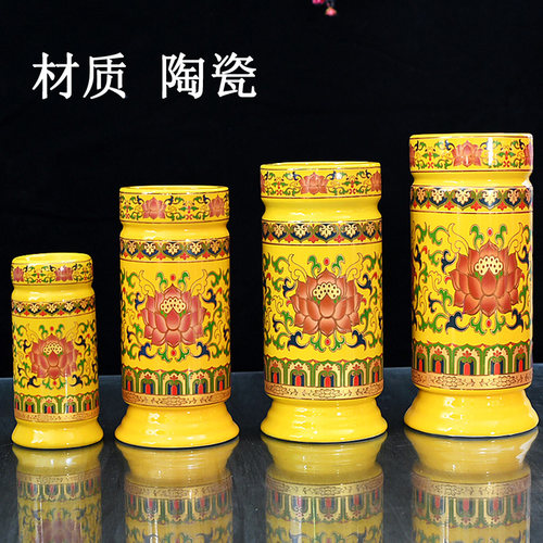 家用供具佛堂香筒 线香竹签财神香桶 莲花线招财进宝陶瓷装香桶 - 图2