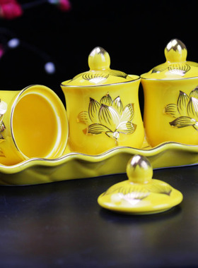 描金陶瓷供水家用三供杯