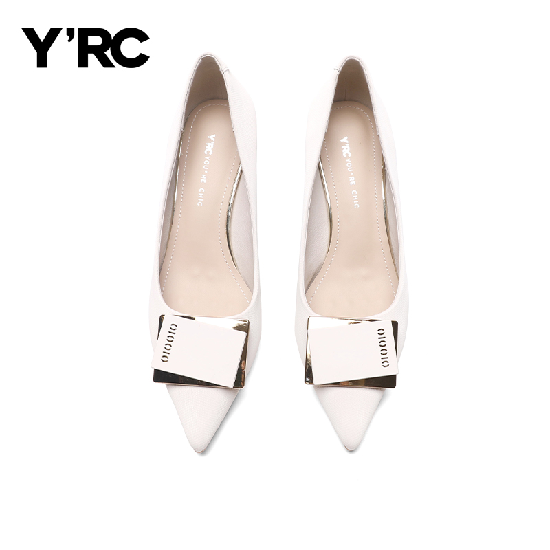 YRC白色细跟高跟鞋女尖头不累脚新款温柔法式气质方扣浅口单鞋-图3