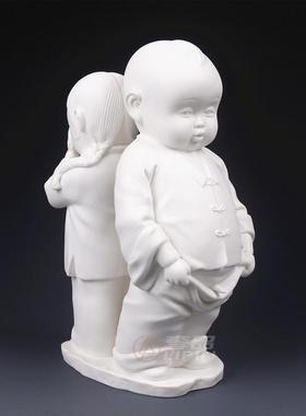 艺术品人物摆件两小无猜德化陶瓷