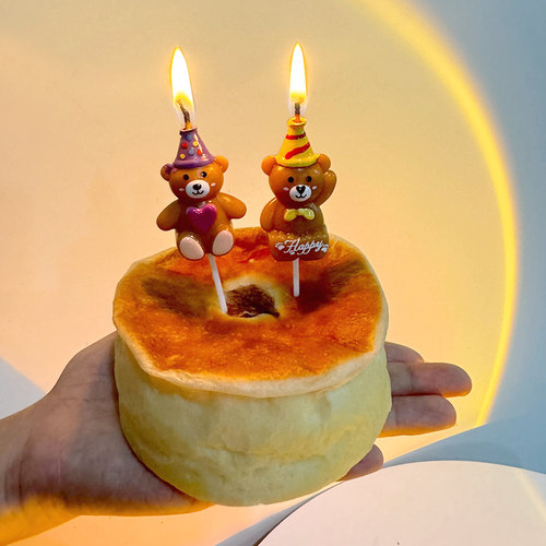 网红韩国ins风派对生日帽小熊蜡烛 复古爱心小熊生日蜡烛蛋糕插件 - 图0