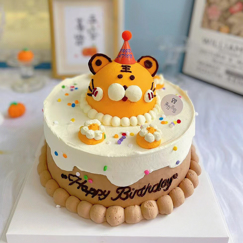 小老虎蛋糕装饰 虎宝宝满月百天派对蛋糕软胶小老虎摆件插牌插件