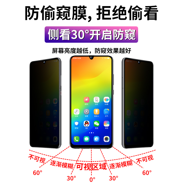 适用vivoy97防窥钢化膜vivoy93防窥膜y95全屏viviy93s防偷窥偷窃y91防隐私y97a手机蓝光y93偷看voviviovy - 图0