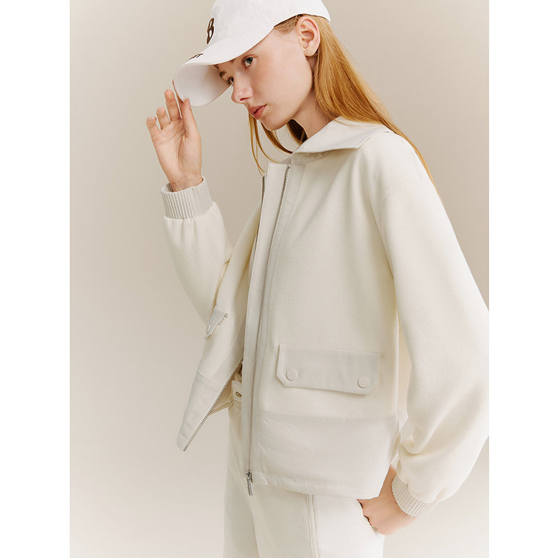 十二篮25冬新款纯净白翻领夹克休闲运动舒适百搭通勤短款外套女,淘宝优惠券,粉丝福利购,淘宝优惠卷