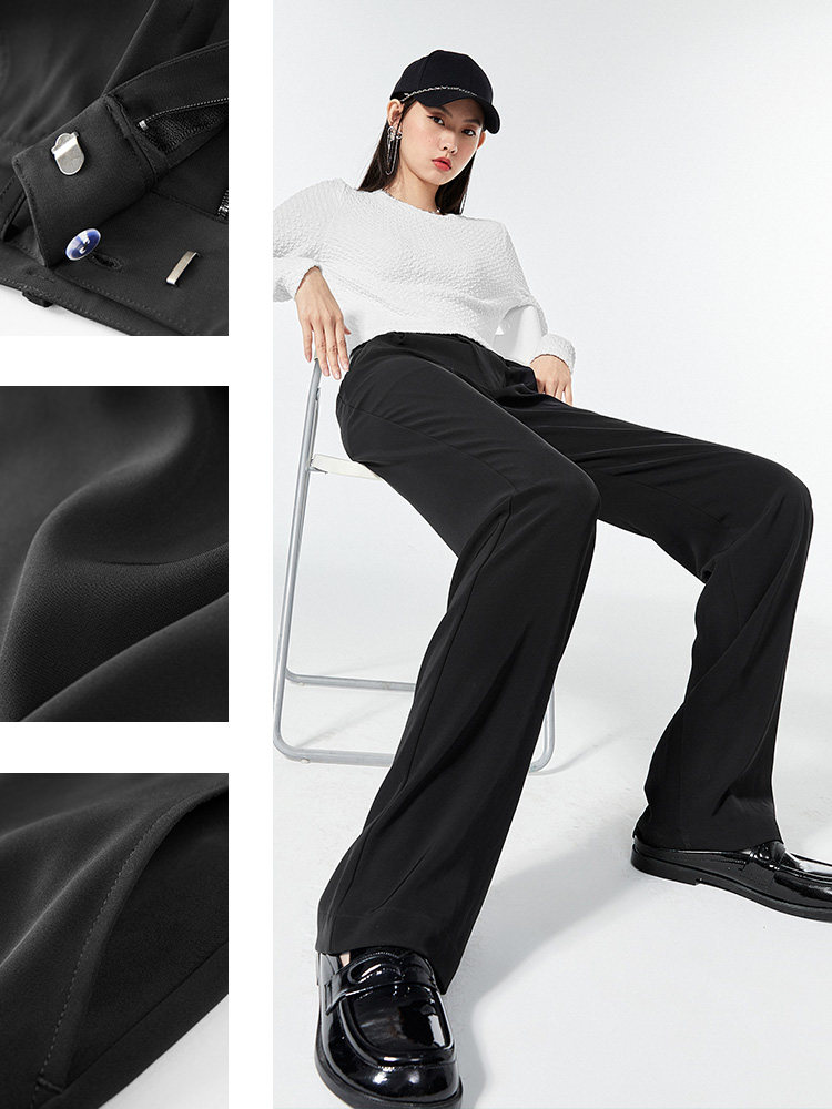 太平鸟阔腿裤高腰垂感春季休闲裤 太平鸟广仁休闲裤