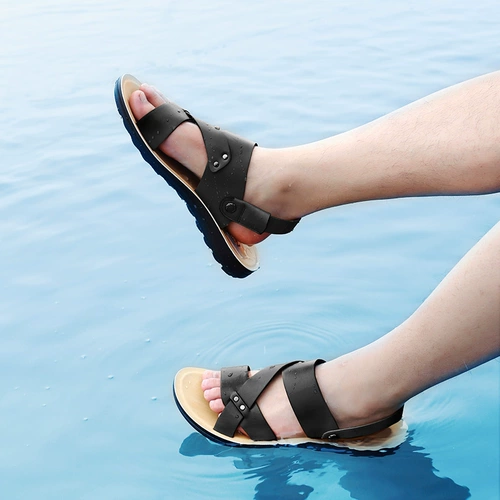 Летние сандалии, слайдеры, кожаные пляжные тапочки, из натуральной кожи