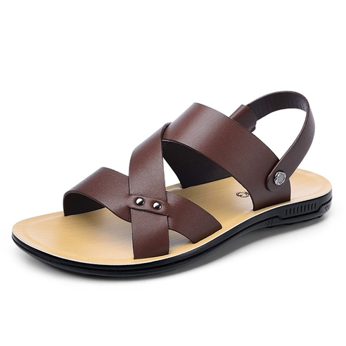 Летние сандалии, слайдеры, кожаные пляжные тапочки, из натуральной кожи