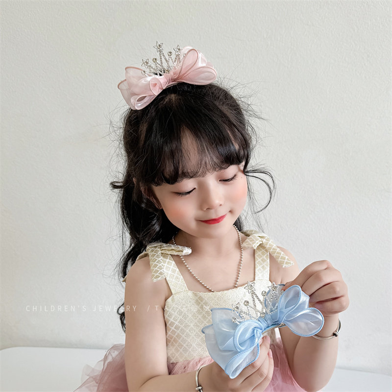 皇冠公主头饰儿童蓝色发夹小女孩蝴蝶结立体顶夹超仙公主王冠发饰,淘宝优惠券,粉丝福利购,淘宝优惠卷