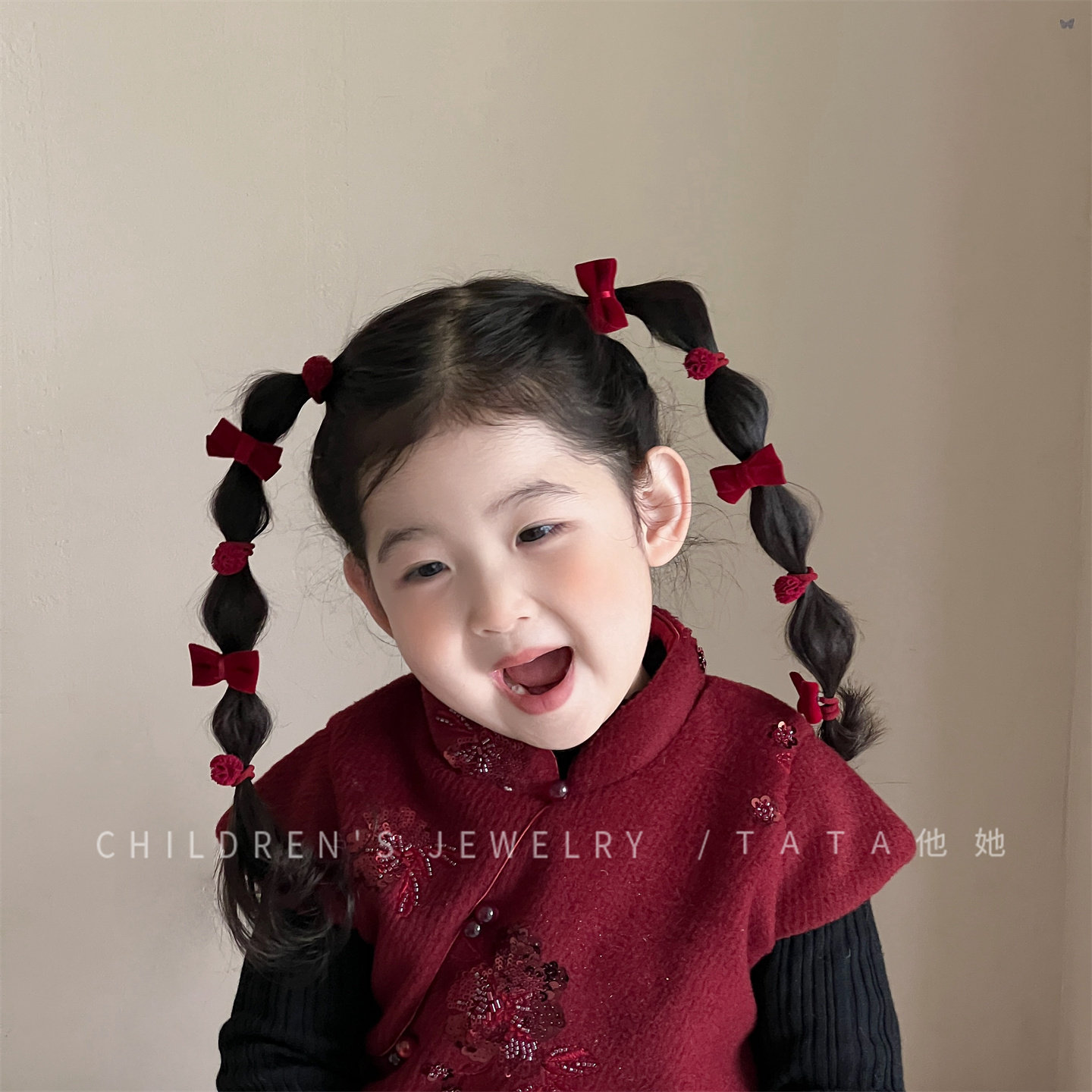 酒红色婴儿童可爱新年蝴蝶结发饰拇指不伤发高弹皮筋宝宝小号头绳,淘宝优惠券,粉丝福利购,淘宝优惠卷