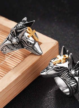 男士嘻哈风狼头打架防身学生戒指