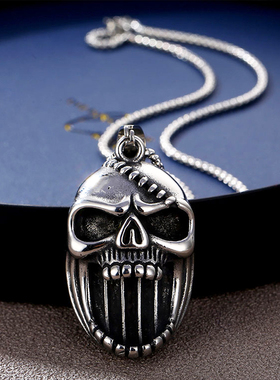 复古钛钢朋克风鬼脸骷髅头吊坠