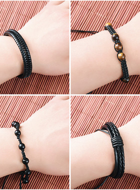 黑色可调节抽拉式简单大方手绳