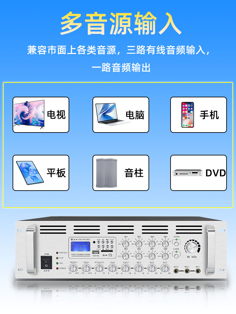 大功率定压蓝牙功放机商铺校园广播音响套装公放分区喇叭背景音乐 - 图0