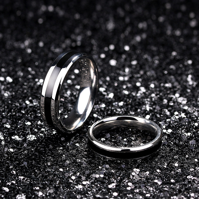 粉雅银舍送刻字钛钢男士黑道环对戒 粉雅银舍饰品戒指/指环