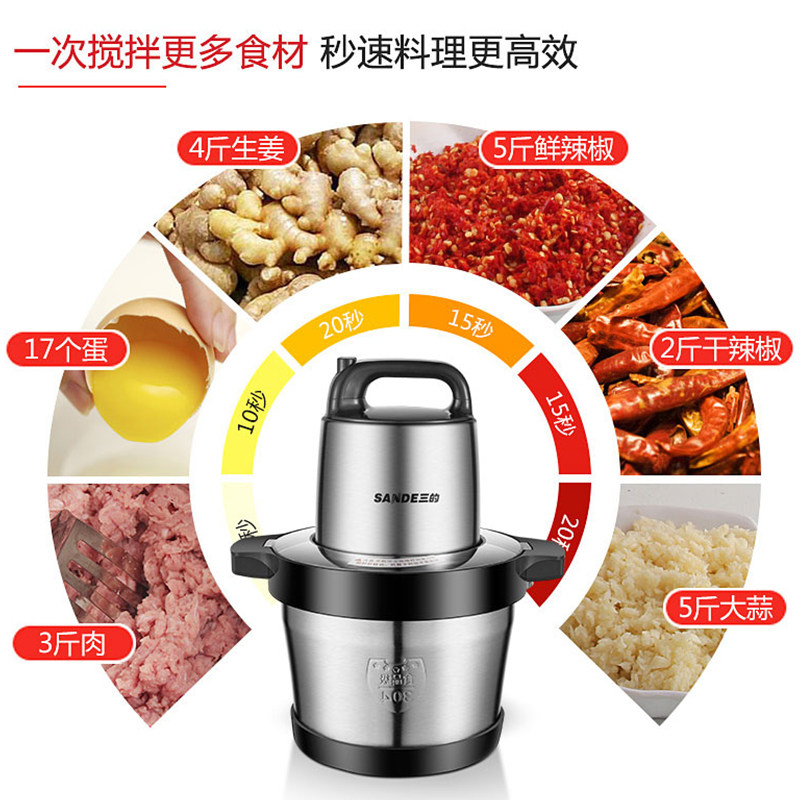 三的绞肉机商用约6L大容量打肉机家用电动不锈钢碎肉机切菜绞馅机