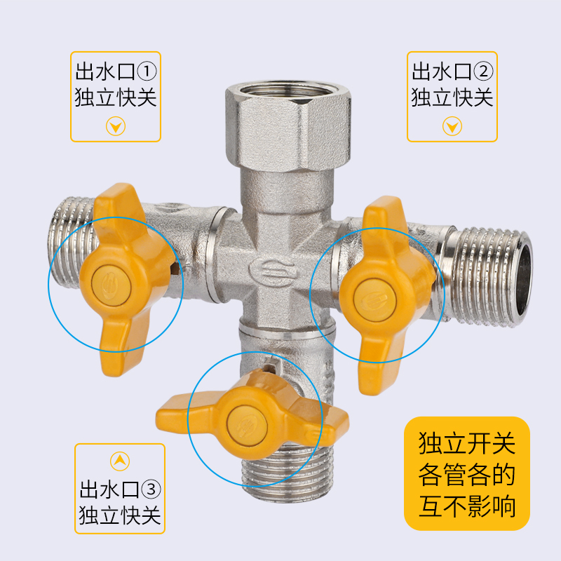 铜球阀三通带活接头一分两路开关水管分流分水器洗衣机4分水龙头 - 图2