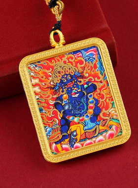 半手绘描金唐卡吊坠黑财神