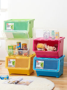 双艺儿童零食玩具收纳箱侧开门翻盖式储物箱收纳盒整理箱塑料收纳