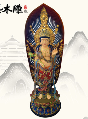西方三圣木雕勇艺木雕香樟木神像