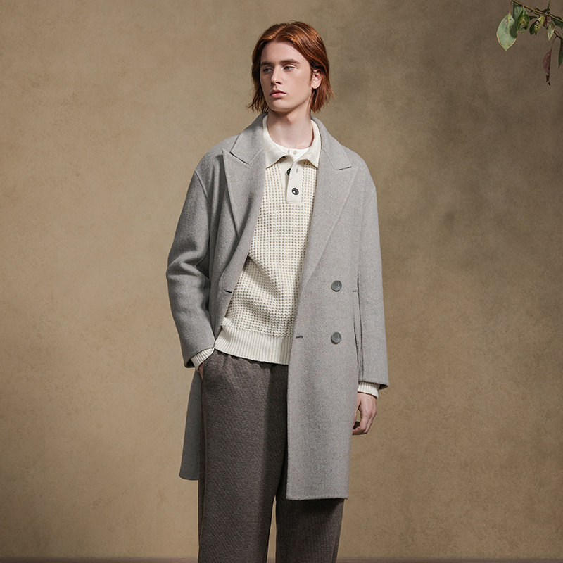 JDV商场同款秋冬新款米色男士戗驳领双排扣羊毛呢大衣男装WCO4517,淘宝优惠券,粉丝福利购,淘宝优惠卷