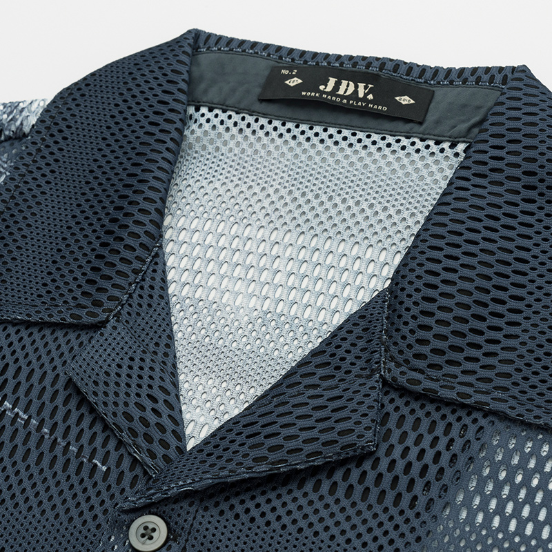 JDV男装夏季新品商场同款藏青色印花短袖衬衫镂空上衣SIX4365