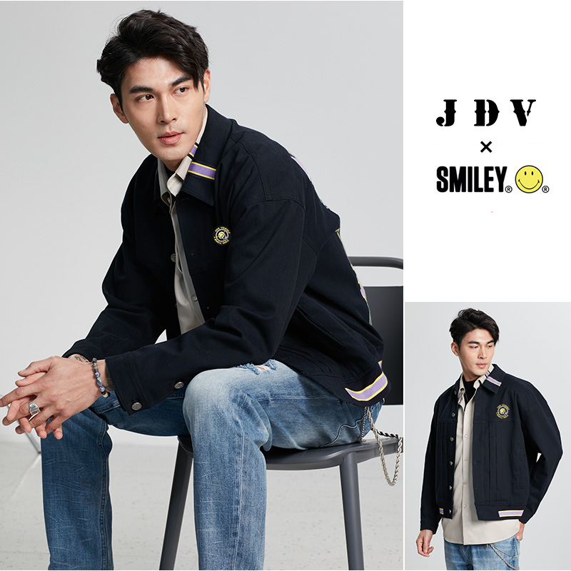 【JDV&SMILEY联名】春秋新品商场同款毛衣拼接潮流夹克外套男 - 图1