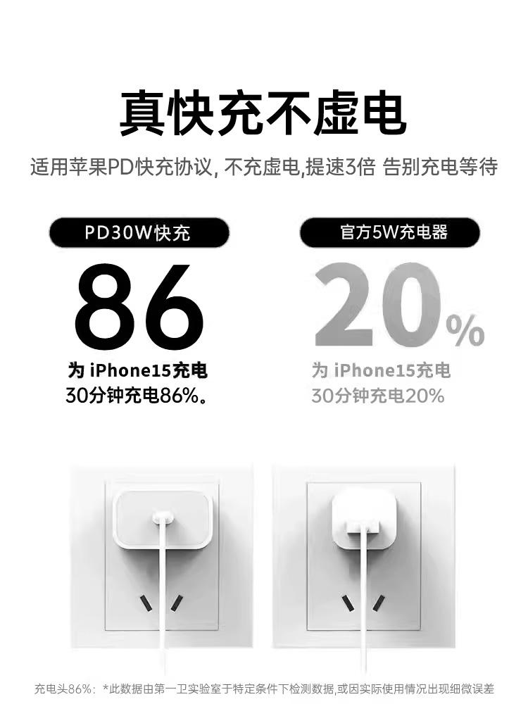 【官方正品】【30W快充】新款适用苹果15充电器头iPhone15pro手机15plus插头数据线15promax原PD一套装Typec