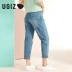 UGIZ2019 mùa thu mới phiên bản Hàn Quốc của cơ thể phụ nữ giảm béo thẳng quần jeans dài UCQC140-7 - Quần jean Quần jean