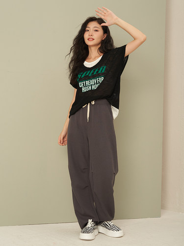 UGIZ商场同款23年秋新品韩版女字母提花假两件圆领针织衫UCWG805-图0