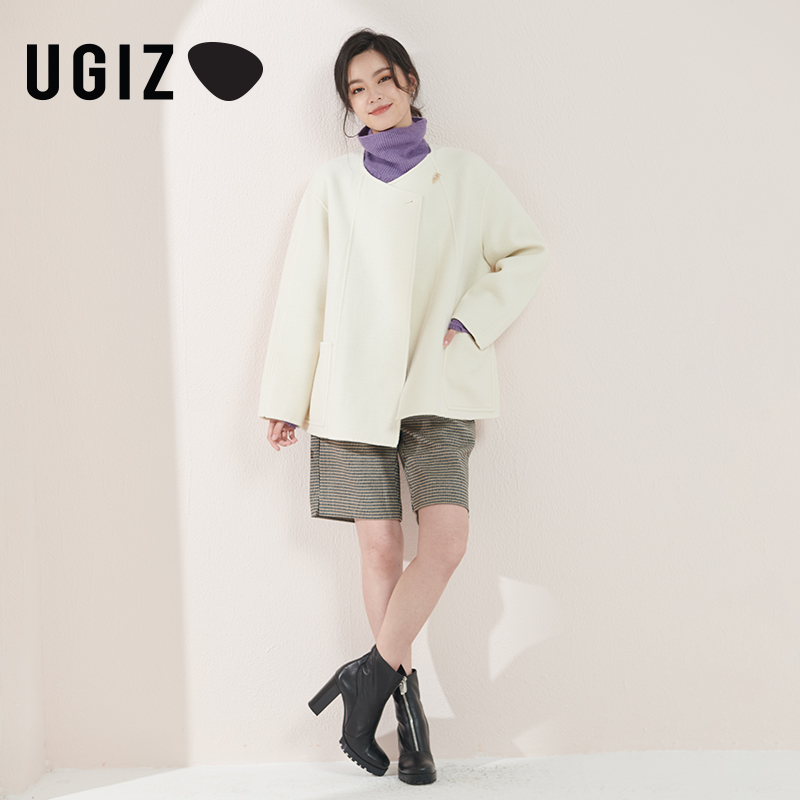 UGIZ2021冬季新品韩版女装时尚简约短款双面毛呢外套女UDHE803