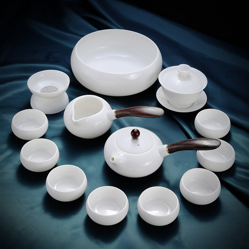 高档德化白瓷茶具套装家用羊脂玉瓷泡茶盖碗办公侧把茶壶茶杯陶瓷 - 图1