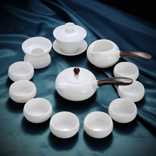 高档德化白瓷茶具套装家用羊脂玉瓷泡茶盖碗办公侧把茶壶茶杯陶瓷 - 图2