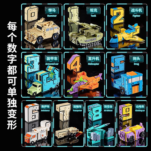 儿童益智玩具男孩拼装数字变形积木机器人5一7岁3到6男童生日礼物 - 图1