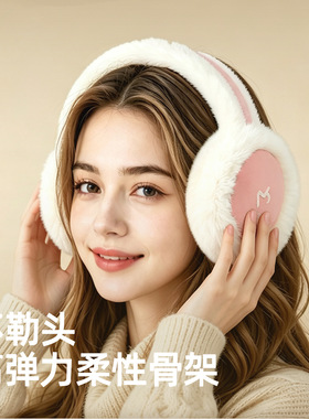 MEETSUNNY麂皮绒兔毛耳罩女冬防冻护耳加厚学生骑车毛绒保暖耳套