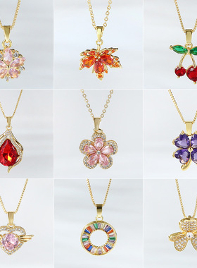 韩版新款铜镶锆镀真金项链