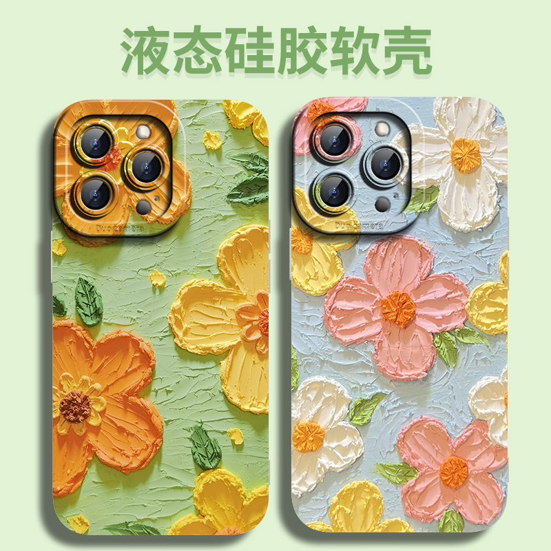 适用于iPhone15promax手机壳直边液态硅胶苹果14天使眼苹果15新款油画ip15创意个性11promax全包女12mini防摔 - 图0