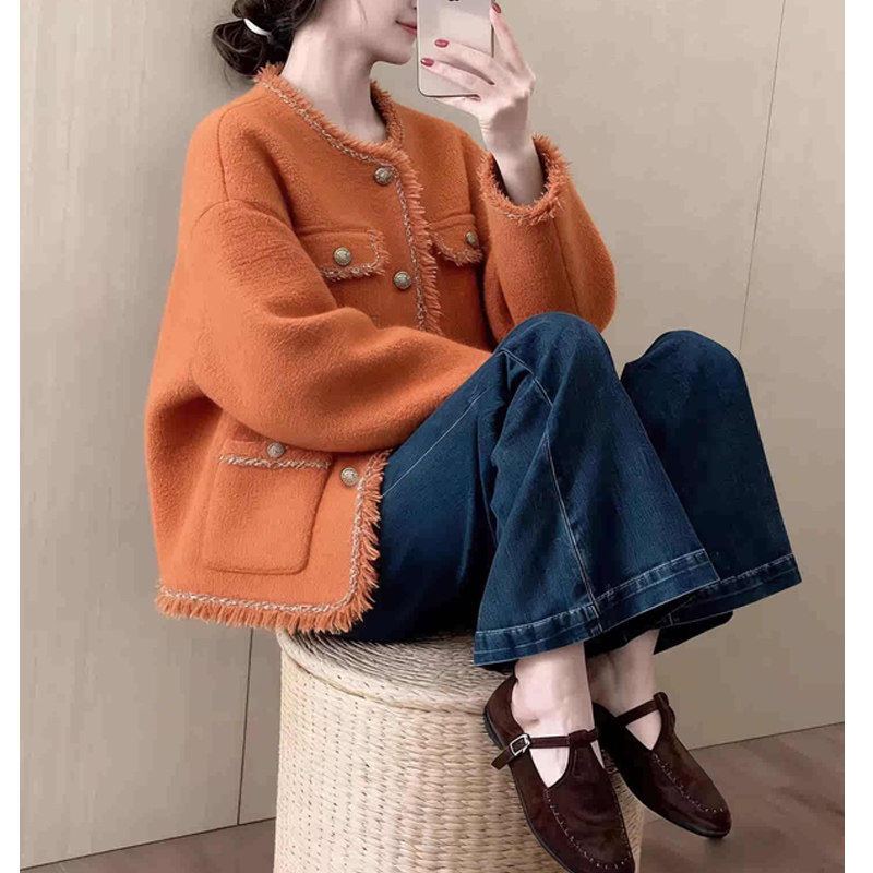 法式轻奢贵气小香风橘色短外套女2025秋冬高级小众不撞款洋气上衣,淘宝优惠券,粉丝福利购,淘宝优惠卷