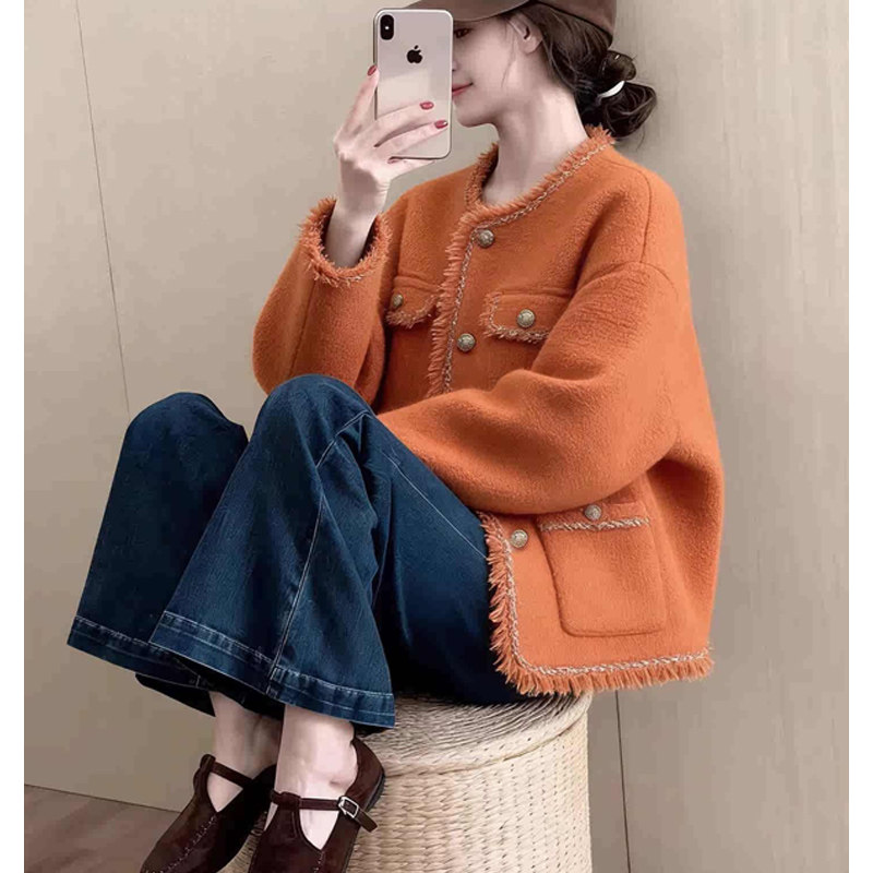 法式轻奢贵气小香风橘色短外套女2025秋冬高级小众不撞款洋气上衣,淘宝优惠券,粉丝福利购,淘宝优惠卷
