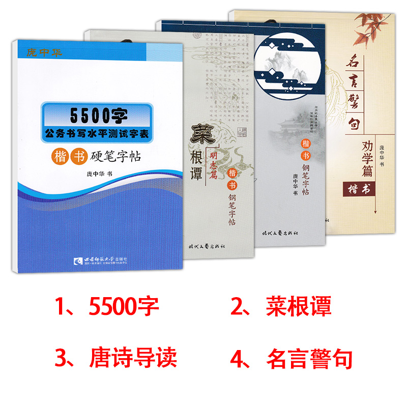 4本套装 庞中华汉字应用水平测试字表5500字.楷书钢笔成人字帖 正楷男女生通用 初学者学生同步临摹硬笔书法字帖入门全套速成 - 图0