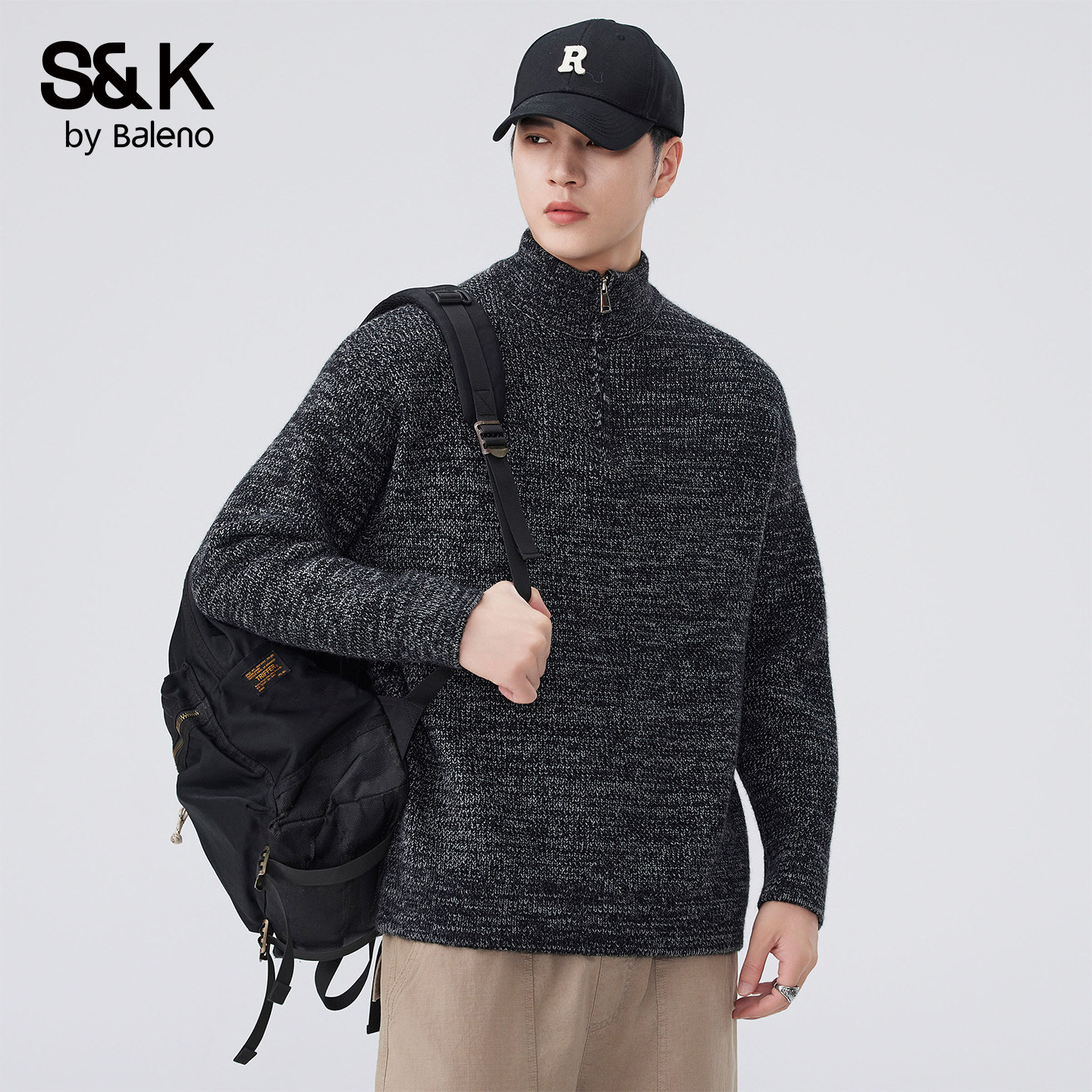 班尼路SK半拉链毛衣男士秋季长袖内搭打底宽松时尚针织衫上衣服YS,淘宝优惠券,粉丝福利购,淘宝优惠卷