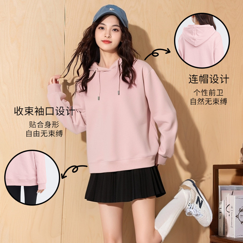 班尼路黑色卫衣女连帽春季2025新款春秋高级感套头长袖上衣外套H,淘宝优惠券,粉丝福利购,淘宝优惠卷