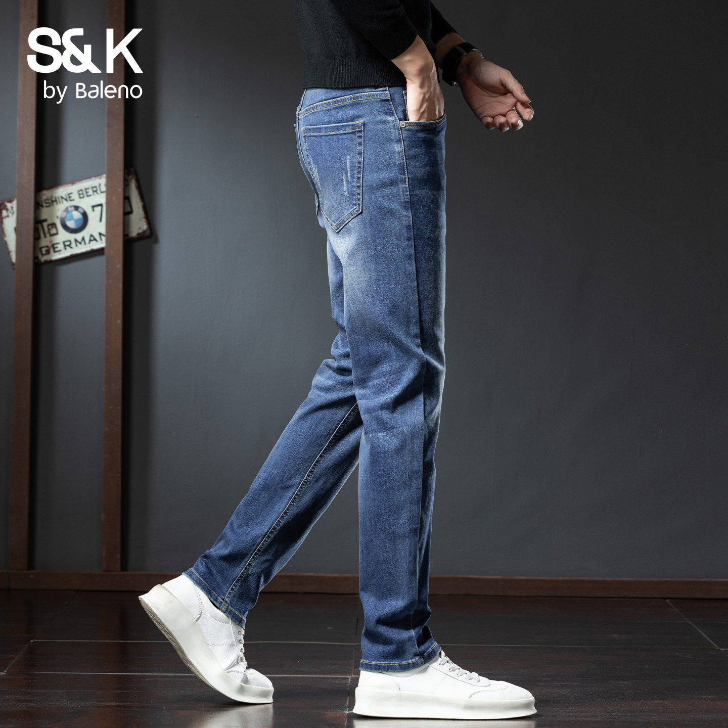 班尼路SK加绒牛仔裤男士秋冬季厚款百搭时尚修身潮流直筒长裤子YS,淘宝优惠券,粉丝福利购,淘宝优惠卷