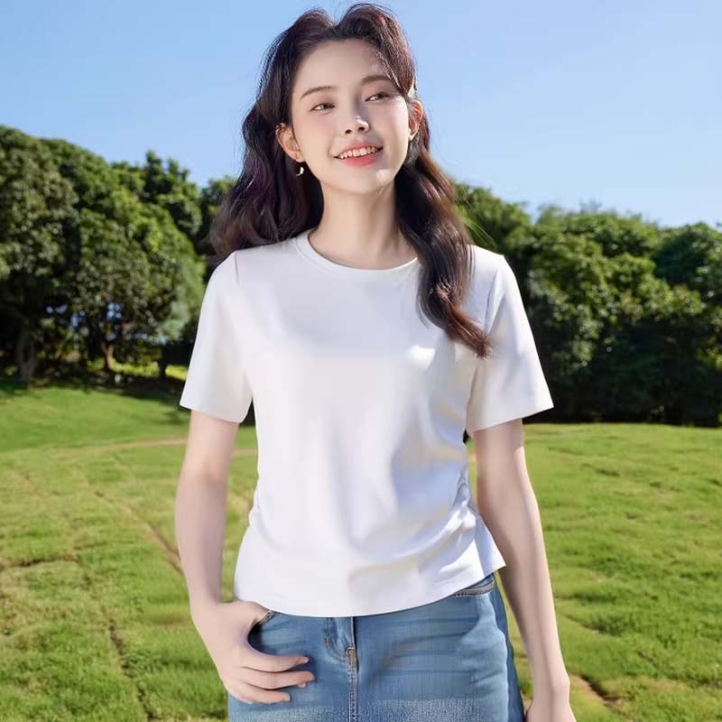 班尼路蓝色正肩短袖t恤女夏季2026年新款短款修身上衣设计感半袖H