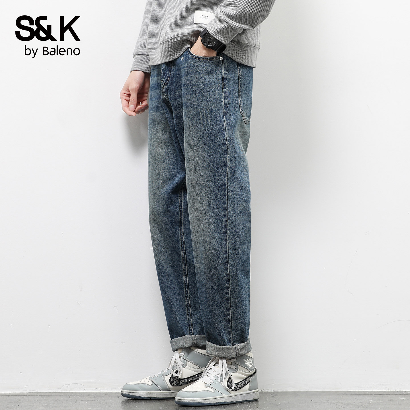 班尼路SK牛仔裤男2025新款秋冬加绒复古宽松直筒水洗休闲长裤子YS,淘宝优惠券,粉丝福利购,淘宝优惠卷